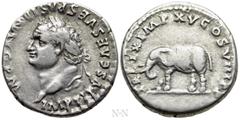 Roman Imperial Coins TITUS (79-81). Denarius. Rome. Obv: IMP TITVS CAES VESPASIAN AVG P M. Laureate head left. Rev: TR P IX IMP XV COS VIII P P. Elephant advancing left. RIC² 116. Condition: Very fine