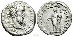Roman Imperial Coins PERTINAX (193). Denarius. Rome. Obv: IMP CAES P HELV PERTIN AVG. Laureate head right. Rev: LAETITIA TEMPOR COS II. Laetitia standing left, holding wreath and sceptre. RIC 4a. Cond