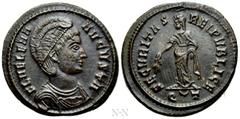 Roman Imperial Coins HELENA (Augusta, 324-329). Follis. Ticinum. Obv: FL HELENA AVGVSTA. Diademed and draped bust right. Rev: SECVRITAS REIPVBLICE / Q (crescent) T. Securitas standing left, holding br