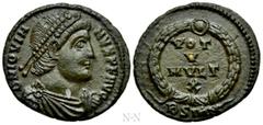 Roman Imperial Coins JOVIAN (363-364). Ae. Sirmium. Obv: D N IOVIANVS P F AVG. Diademed, draped and cuirassed bust right. Rev: VOT / V / MVLT / X / BSIRM. Legend in four lines within wreath. RIC 118. 