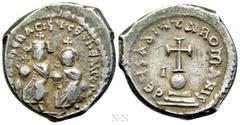 Byzantine Coins HERACLIUS, with HERACLIUS CONSTANTINE (610-641). Hexagram. Constantinople. Obv: dd NN hERACLIUS ET hERA CONST PP A. Heraclius and Heraclius Constantine seated facing, each holding glob