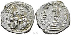 Byzantine Coins HERACLIUS, with HERACLIUS CONSTANTINE (610-641). Hexagram. Constantinople. Obv: dd NN hERACLIUS ET hERA CONST PP A. Heraclius and Heraclius Constantine seated facing, each holding glob