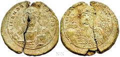Byzantine Coins BYZANTINE LEAD SEALS. Romanus I with Constantine VII and Stephen (931-944). Obv: + IhSЧS XRISTЧS (star). Facing bust of Christ, raising hand in benediction and holding book. Rev: + ROM