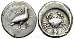 Greek Coins SICILY. Akragas. Didrachm (Circa 480/78-470 BC). Obv: AK / RA. Sea eagle standing right. Rev: CAΣ. Crab; below, head of nymph right; all within incuse circle. Westermark 259; HGC 2, 97. Co