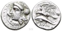 Greek Coins PAPHLAGONIA. Sinope. Drachm (Circa 330-300 BC). Phageta-, magistrate. Obv: Head of nymph left, with hair in sakkos; aphlaston to left. Rev: ΦΑΓΕΤΑ / ΣINΩ. Sea-eagle standing left, with win