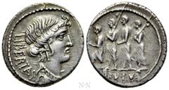 Roman Republican Coins Q. SERVILIUS CAEPIO (M. JUNIUS) BRUTUS. Denarius (54 BC). Rome. Obv: LIBERTAS. Head of Libertas right. Rev: BRVTVS. The consul L. Junius Brutus advancing left between two lictor