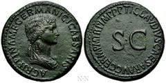 Roman Imperial Coins AGRIPPINA I (Died 33). Sestertius. Rome. Struck under Claudius. Obv: AGRIPPINA M F GERMANICI CAESARIS. Draped bust right. Rev: TI CLAVDIVS CAESAR AVG GERM P M TR P IMP P P. Large 