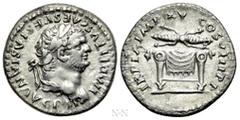 Roman Imperial Coins TITUS (79-81). Denarius. Rome. Obv: IMP TITVS CAES VESPASIAN AVG P M. Laureate head right. Rev: TR P IX IMP XV COS VIII P P. Pulvinar (throne) of Jupiter and Juno: square seat, dr