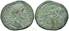 Roman Imperial Coins COMMODUS (177-192). Sestertius. Rome. Obv: M COMMODVS ANTONINVS AVG PIVS. Laureate bust right. Rev: TR P VIII IMP VI COS IIII P P / S - C. Pax standing left, holding branch and co