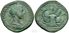 Roman Imperial Coins COMMODUS (177-192). Sestertius. Rome. Obv: IMP L AVREL COMMODVS AVG GERM SARM. Laureate, draped and cuirassed bust right. Rev: TR P II COS P P / S - C / DE GERMANIS. Pile of arms: