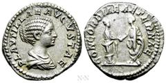 Roman Imperial Coins PLAUTILLA (Augusta, 202-205). Denarius. Rome. Obv: PLAVTILLAE AVGVSTAE. Draped bust right. Rev: CONCORDIAE AETERNAE. Caracalla and Plautilla standing facing one another, clasping 