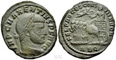 Roman Imperial Coins MAXENTIUS (307-312). Follis. Rome. Obv: IMP C MAXENTIVS P F AVG. Laureate head right. Rev: FEL PROCES CONS III AVG N / RBQ. Emperor standing left in quadriga of elephants; to left