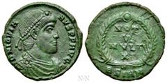 Roman Imperial Coins JOVIAN (363-364). Ae. Sirmium. Obv: D N IOVIANVS P F AVG. Diademed, draped and cuirassed bust right. Rev: VOT / V / MVLT / X / BSIRM. Legend in four lines within wreath. RIC 118. 