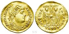 Roman Imperial Coins VALENTINIAN I (364-375). GOLD Solidus. Treveri. Obv: D N VALENTINIANVS P F AVG. Rosette-diademed, draped and cuirassed bust right. Rev: VICTORIA AVGG / TROBT. Valentinian and Vale