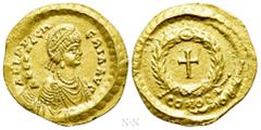 Roman Imperial Coins AELIA PULCHERIA (Augusta, 414-453). GOLD Tremissis. Constantinople. Obv: AEL PVLCHERIA AVG. Diademed, draped and cuirassed bust right. Rev: CONOB (star). Cross within wreath. RIC 