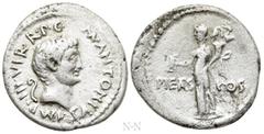 Roman Republican Coins MARK ANTONY. Denarius. (41 BC). Military mint traveling with Antony in Asia Minor. Obv: M ANTONIVS IMP III VIR R P C. Bare head right; lituus to left. Rev: PIETAS - COS. Pietas 
