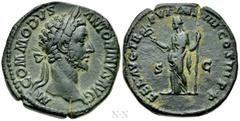 Roman Imperial Coins COMMODUS (177-192). Sestertius. Rome. Obv: M COMMODVS ANTONINVS AVG. Laureate head right. Rev: FEL AVG TR P VI IMP IIII COS III P P / S - C. Felicitas standing left, holding caduc