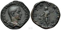 Roman Imperial Coins HERENNIUS ETRUSCUS (Caesar, 249-251). Sestertius. Rome. Obv: Q HER ETR MES DECIVS NOB C. Bare-headed and draped bust right. Rev: PIETAS AVGG / S - C. Mercury standing left, holdin