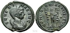 Roman Imperial Coins SEVERINA (Augusta, 270-275). Antoninianus. Siscia. Obv: SEVERINAE AVG. Draped bust right, wearing stephane and set upon crescent. Rev: CONCORDIAE MILITVM / T / XXI. Concordia stan