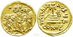 Byzantine Coins HERACLIUS with HERACLIUS CONSTANTINE and HERACLONAS (610-641). GOLD Solidus. Constantinople. Obv: Heraclius, Heraclius Constantine and Heraclonas standing facing, each holding globus c