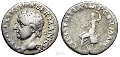 Roman Imperial Coins VITELLIUS (69). Denarius. Tarraco. Obv: A VITELLIVS IMP GERMANICVS. Laureate head left, globe at point of neck. Rev: CLEMENTIA IMP GERMAN. Clementia seated left, holding branch an