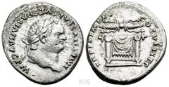 Roman Imperial Coins TITUS (79-81). Denarius. Rome. Obv: IMP TITVS CAES VESPASIAN AVG P M. Laureate head right. Rev: TR P IX IMP XV COS VIII P P. Pulvinar (throne) of Jupiter and Juno: square seat, dr