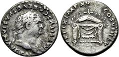 Roman Imperial Coins TITUS (79-81). Denarius. Rome. Obv: IMP TITVS CAES VESPASIAN AVG P M. Laureate head right. Rev: TR P IX IMP XV COS VIII P P. Pulvinar (throne) of Jupiter and Juno: square seat, dr