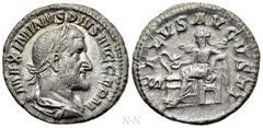 Roman Imperial Coins MAXIMINUS THRAX (235-238). Denarius. Rome. Obv: MAXIMINVS PIVS AVG GERM. Laureate, draped and cuirassed bust right. Rev: SALVS AVGVSTI. Salus seated left on throne, feeding serpen