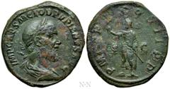 Roman Imperial Coins PUPIENUS (238). Sestertius. Rome. Obv: IMP CAES M CLOD PVPIENVS AVG. Laureate, draped and cuirassed bust right. Rev: P M TR P COS II P P / S - C. Pupienus standing left, holding b