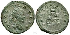 Roman Imperial Coins DIVUS CLAUDIUS II GOTHICUS (Died 270). Antoninianus. Cyzicus. Struck under Quintillus. Obv: DIVO CLAVDIO. Radiate head right; three pellets below. Rev: CONSECRATIO. Three-tiered f