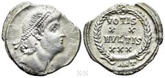 Roman Imperial Coins CONSTANTIUS II (337-361). Siliqua. Antioch. Obv: Diademed bust right, with eyes raised to heaven. Rev: VOTIS / XX / MVLTIS / XXX / ANT. Legend in four lines within wreath. RIC 36.
