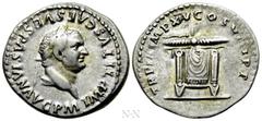 Roman Imperial Coins TITUS (79-81). Denarius. Rome. Obv: IMP TITVS CAES VESPASIAN AVG P M. Laureate head right. Rev: TR P IX IMP XV COS VIII P P. Pulvinar (throne) of Jupiter and Juno: square seat, dr