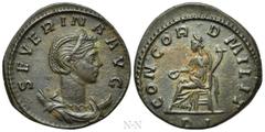 Roman Imperial Coins SEVERINA (Augusta, 270-275). Antoninianus. Lugdunum. Obv: SEVERINA AVG. Draped bust right, wearing stephane and set upon crescent. Rev: CONCORD MILIT / DL. Concordia seated left o