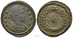 Roman Imperial Coins HELENA (Augusta, 324-328/30). Follis. Thessalonica. Obv: HELENA N F. Draped bust right. Rev: Star within wreath. RIC 50. Condition: Extremely fine. Weight: 2.82 g. Diameter: 20 mm