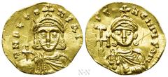 Byzantine Coins LEO III THE "ISAURIAN" with CONSTANTINE V (717-741). GOLD Tremissis. Constantinople. Obv: δ N O LЄON P A MЧL. Crowned facing bust of Leo, wearing chlamys, holding globus cruciger and a
