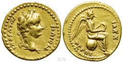 Roman Imperial Coins TIBERIUS (14-37). GOLD Quinarius. Lugdunum. Obv: TI DIVI F AVGVSTVS. Laureate head right. Rev: TR POT XXVI. Victory seated right on globe, holding wreath in both hands. RIC² 10; K