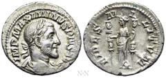 Roman Imperial Coins MAXIMINUS THRAX (235-238). Denarius. Rome. Obv: IMP MAXIMINVS PIVS AVG. Laureate, draped and cuirassed bust right. Rev: FIDES MILITVM. Fides standing left, holding signum in each 