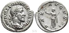 Roman Imperial Coins MAXIMINUS THRAX (235-238). Denarius. Rome. Obv: IMP MAXIMINVS PIVS AVG. Laureate, draped and cuirassed bust right. Rev: PAX AVGVSTI. Pax standing left, holding branch and sceptre.