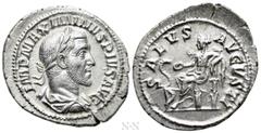 Roman Imperial Coins MAXIMINUS THRAX (235-238). Denarius. Rome. Obv: IMP MAXIMINVS PIVS AVG. Laureate, draped and cuirassed bust right. Rev: SALVS AVGVSTI. Salus seated left on throne, feeding serpent