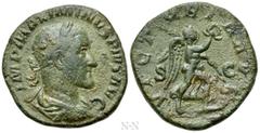 Roman Imperial Coins MAXIMINUS THRAX (235-238). Sestertius. Rome. Obv: IMP MAXIMINVS PIVS AVG. Laureate, draped and cuirassed bust right. Rev: VICTORIA AVG / S - C. Victory advancing right, holding wr