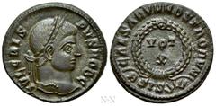 Roman Imperial Coins CRISPUS (Caesar, 316-326). Follis. Siscia. Obv: IVL CRISPVS NOB C. Laureate head right. Rev: CAESARVM NOSTRORVM / BSIS (sun). VOT / X in two lines within wreath. RIC 181. Conditio