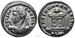 Roman Imperial Coins CRISPUS (Caesar, 316-326). Follis. Londinium. Obv: CRISPVS NOBIL C. Laureate and cuirassed bust left, holding spear and decorated shield. Rev: BEAT TRANQLITAS / PLON. Globe set on