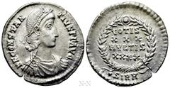 Roman Imperial Coins CONSTANTIUS II (337-361). Siliqua. Sirmium. Obv: D N CONSTANTIVS P F AVG. Diademed, draped and cuirassed bust right. Rev: VOTIS / XXX / MVLTIS / XXXX / • SIRM. Legend in four line