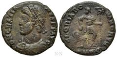 Roman Imperial Coins GRATIAN (367-383). Ae. Nicomedia. Obv: D N GRATIANVS P F AVG. Pearl-diademed, draped and cuirassed bust left. Rev: GLORIA ROMANORVM / SMNΓ. Emperor advancing right, head left, hol