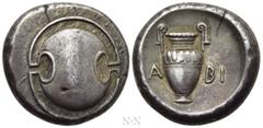 Greek Coins BOEOTIA. Thebes. Stater (Circa 368-364 BC). Kabi-, magistrate. Obv: Boeotian shield. Rev: [K]A-BI. Amphora within incuse concave circle. BCD Boiotia 539; SNG Copenhagen 339; HGC 4, 1332. C