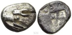 Greek Coins PAPHLAGONIA. Sinope. Drachm (Circa 425-410 BC). Obv: Head of sea-eagle left; below, dolphin left. Rev: Quadripartite incuse square with two opposing quarters filled. HGC 7, 388. Condition: