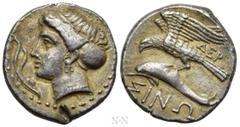 Greek Coins PAPHLAGONIA. Sinope. Drachm (Circa 330-300 BC). Der-, magistrate. Obv: Head of nymph left, with hair in sakkos; aphlaston to left. Rev: ΔEP / ΣINΩ. Sea-eagle standing left, with wings spre