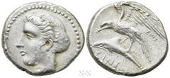 Greek Coins PAPHLAGONIA. Sinope. Siglos or Drachm (Circa 4th-3rd century BC). Obv: Head of nymph left. Rev: ENE(?) / ΣINΩ. Sea-eagle standing left, with wings spread, on dolphin left. SNG BM Black Sea