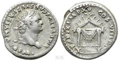 Roman Imperial Coins TITUS (79-81). Denarius. Rome. Obv: IMP TITVS CAES VESPASIAN AVG P M. Laureate head right. Rev: TR P IX IMP XV COS VIII P P. Pulvinar (throne) of Jupiter and Juno: square seat, dr