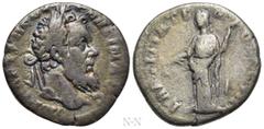 Roman Imperial Coins PERTINAX (193). Denarius. Rome. Obv: IMP CAES P HELV PERTIN AVG. Laureate head right. Rev: LAETITIA TEMPOR COS II. Laetitia standing left, holding wreath and sceptre. RIC 4a. With